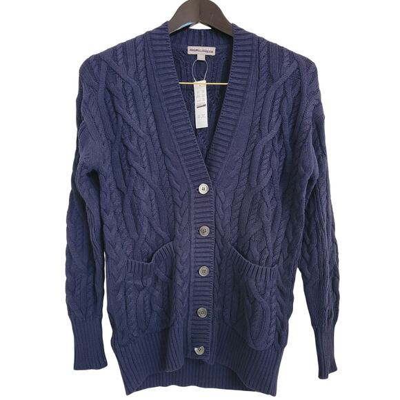NWT J. Crew Cable-Knit Cardigan Navy Blue Academia Old Money XXS *flaw - Picture 9 of 9